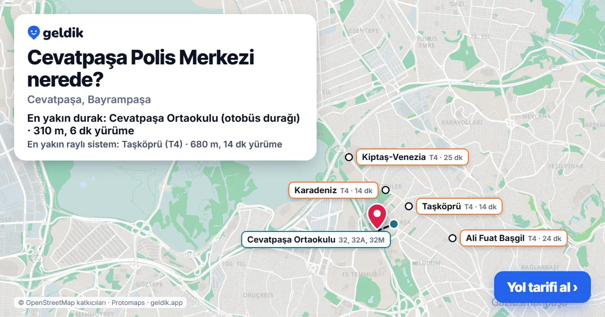 Cevatpaşa Polis Merkezi nerede: haritada konumu ve en yakın duraklar, yürüme süreleriyle