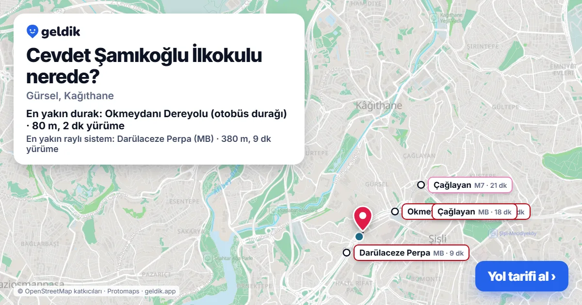 Where is Cevdet Şamıkoğlu İlkokulu: map with its location and the nearest stops, with walking times