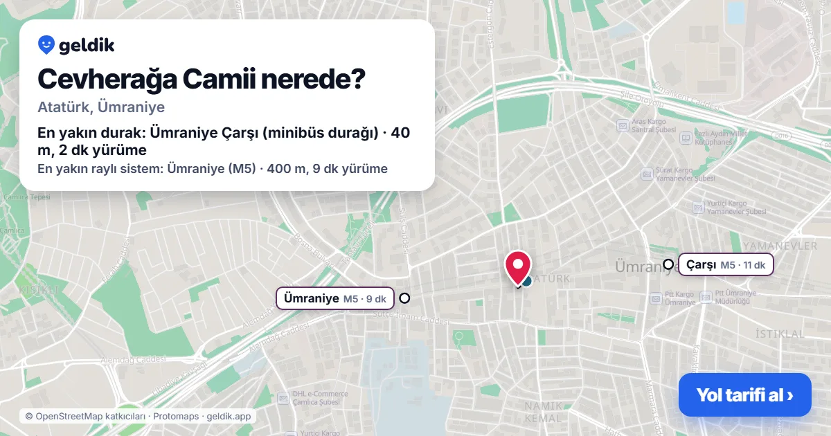 Cevherağa Camii nerede: haritada konumu ve en yakın duraklar, yürüme süreleriyle