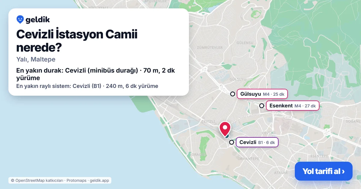 Cevizli İstasyon Camii nerede: haritada konumu ve en yakın duraklar, yürüme süreleriyle