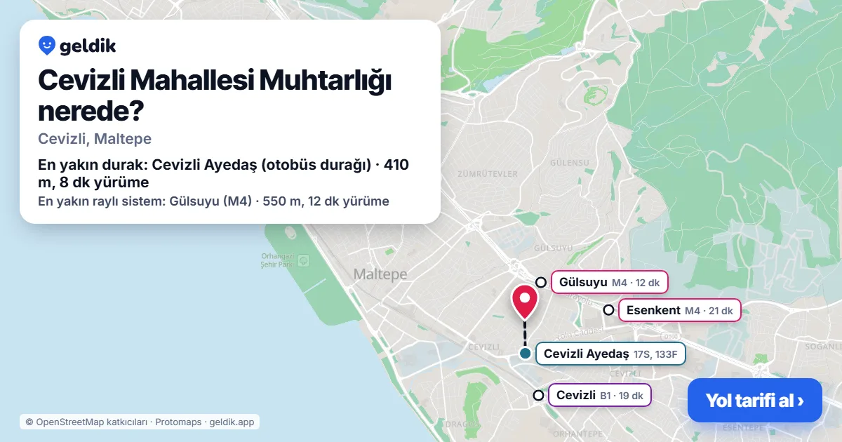 Cevizli Mahallesi Muhtarlığı nerede: haritada konumu ve en yakın duraklar, yürüme süreleriyle