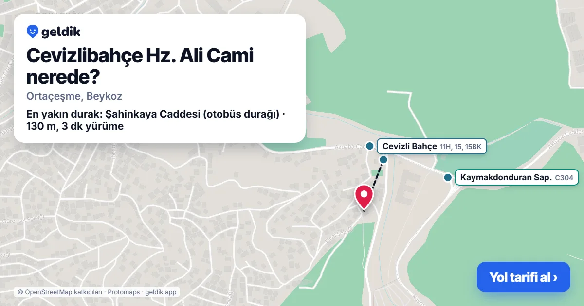 Where is Cevizlibahçe Hz. Ali Cami: map with its location and the nearest stops, with walking times