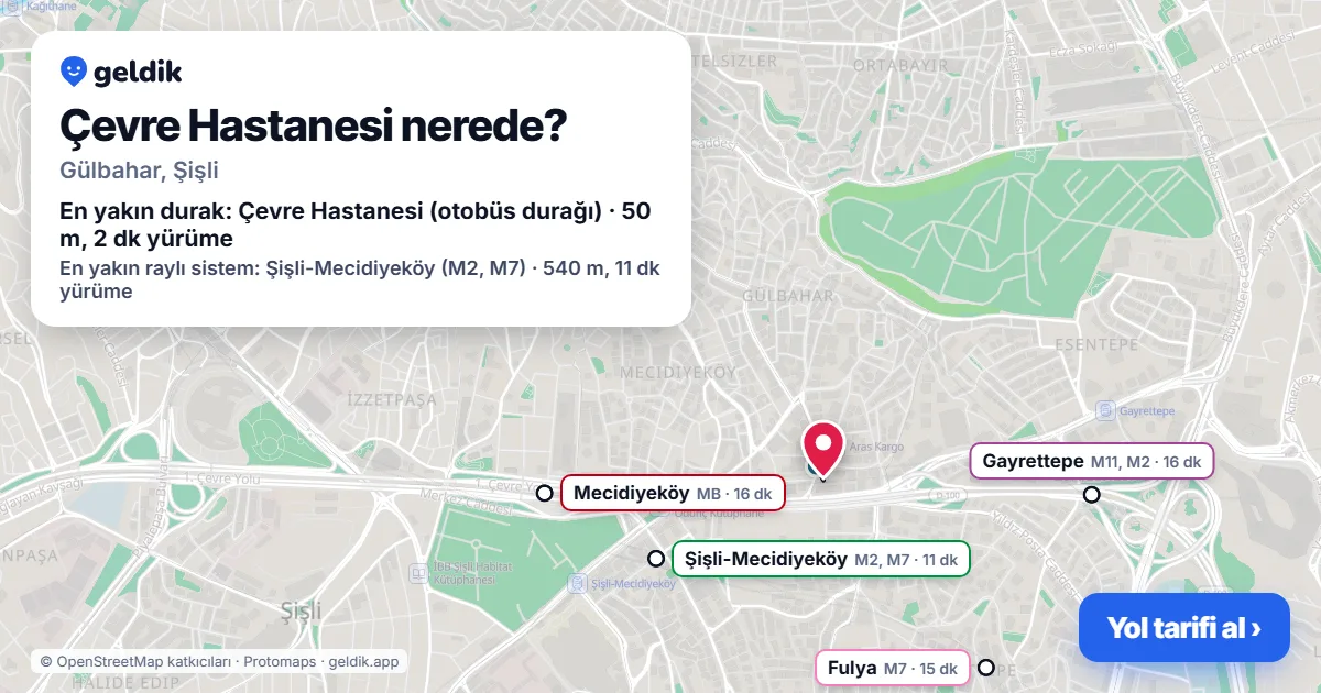 Where is Çevre Hastanesi: map with its location and the nearest stops, with walking times