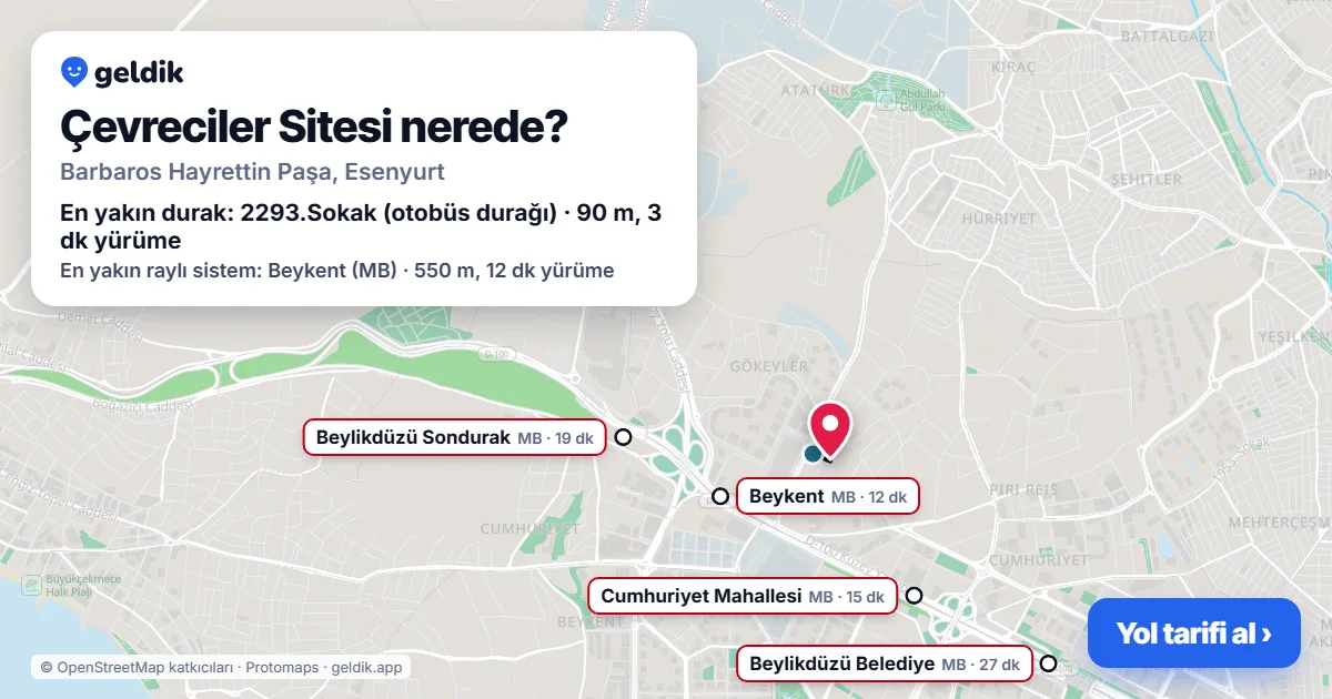 Çevreciler Sitesi nerede: haritada konumu ve en yakın duraklar, yürüme süreleriyle