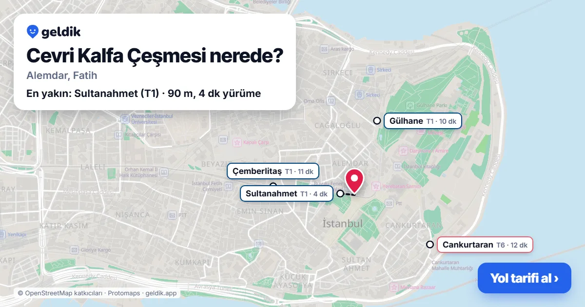 Where is Cevri Kalfa Fountain: map with its location and the nearest stops, with walking times