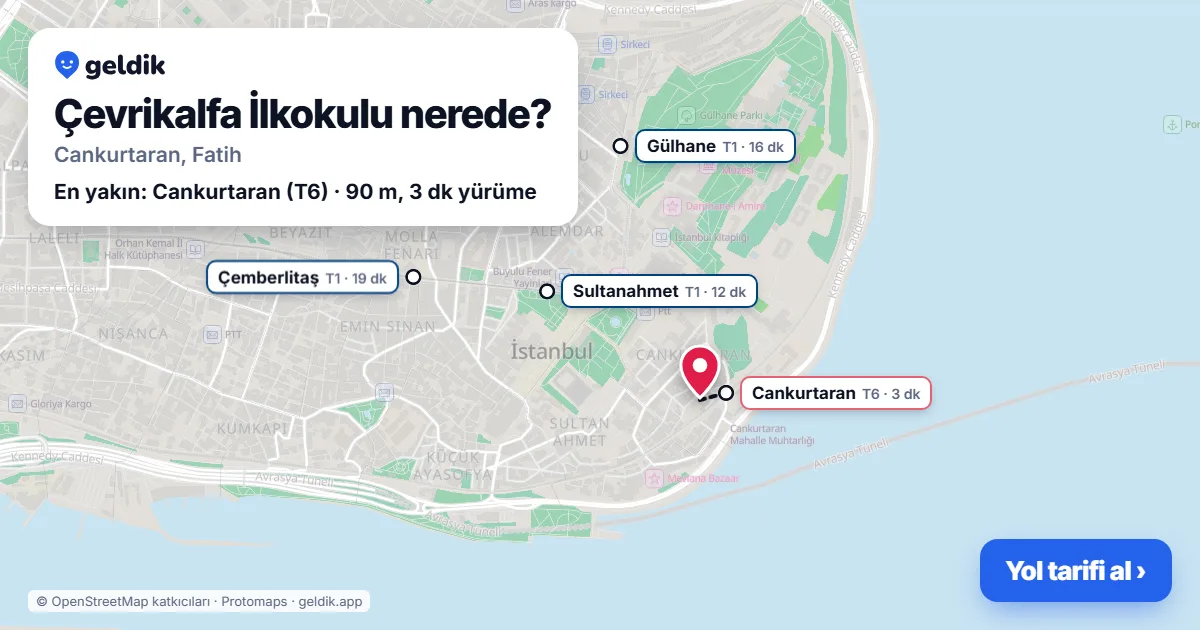 Çevrikalfa İlkokulu nerede: haritada konumu ve en yakın duraklar, yürüme süreleriyle