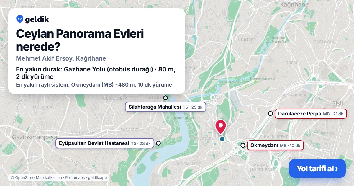 Ceylan Panorama Evleri nerede: haritada konumu ve en yakın duraklar, yürüme süreleriyle