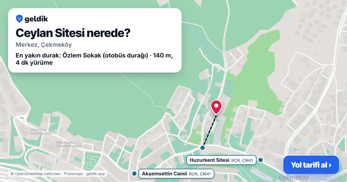 Ceylan Sitesi nerede: haritada konumu ve en yakın duraklar, yürüme süreleriyle