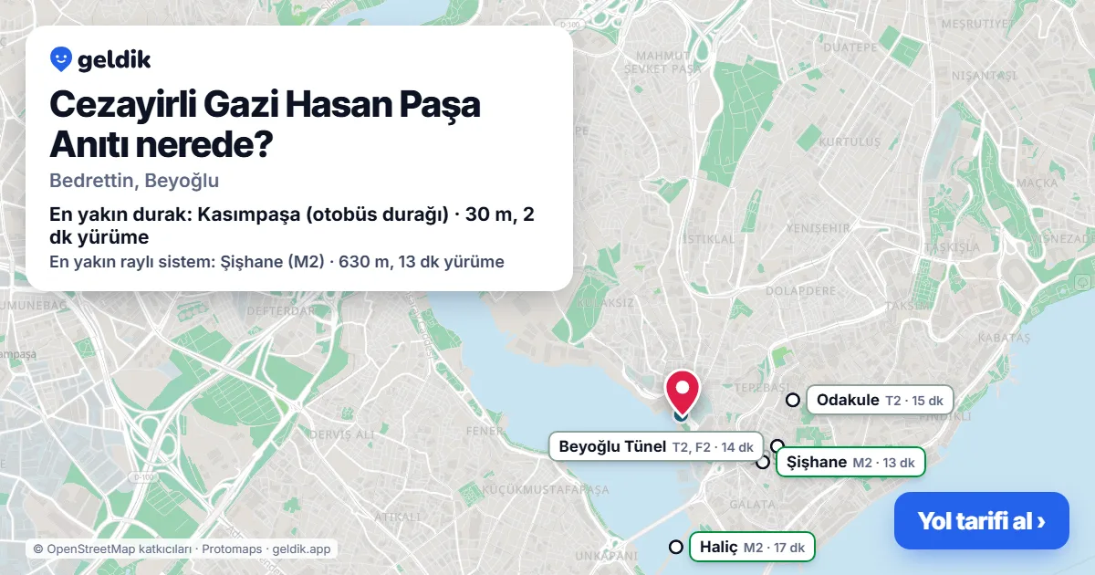 Cezayirli Gazi Hasan Paşa Anıtı nerede: haritada konumu ve en yakın duraklar, yürüme süreleriyle