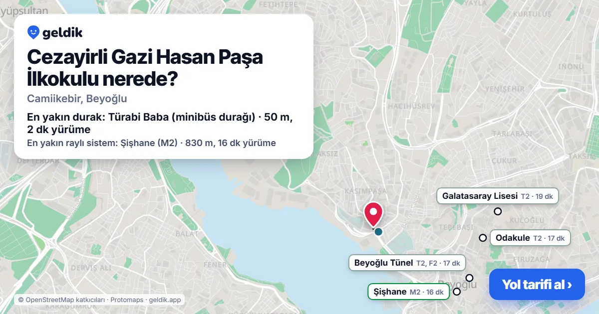 Cezayirli Gazi Hasan Paşa İlkokulu nerede: haritada konumu ve en yakın duraklar, yürüme süreleriyle