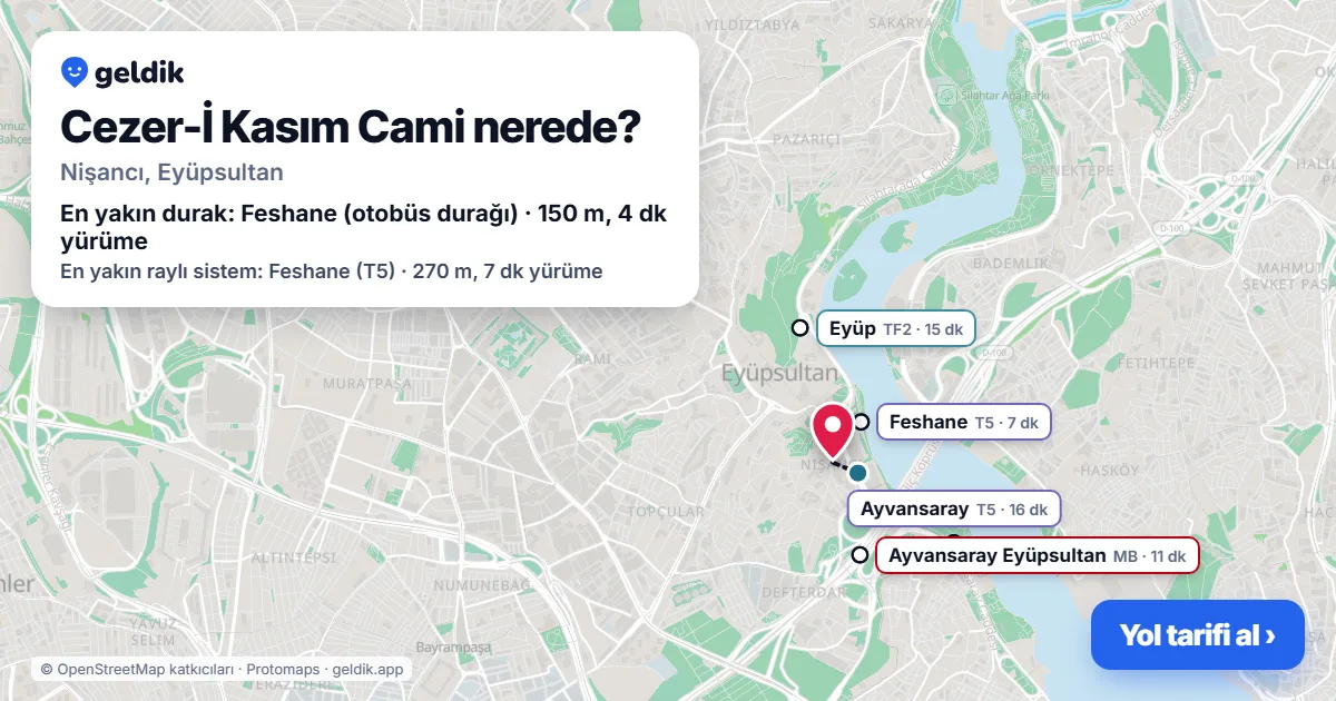 Where is Cezer-İ Kasım Cami: map with its location and the nearest stops, with walking times
