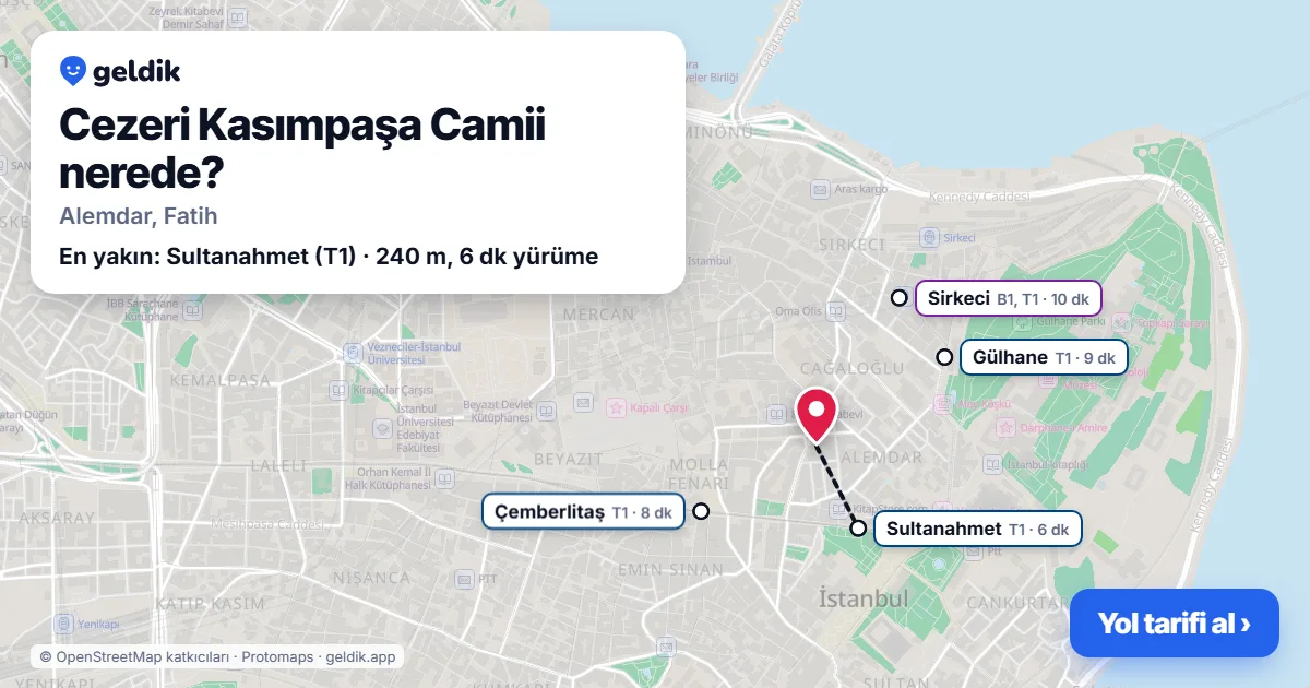 Cezeri Kasımpaşa Camii nerede: haritada konumu ve en yakın duraklar, yürüme süreleriyle