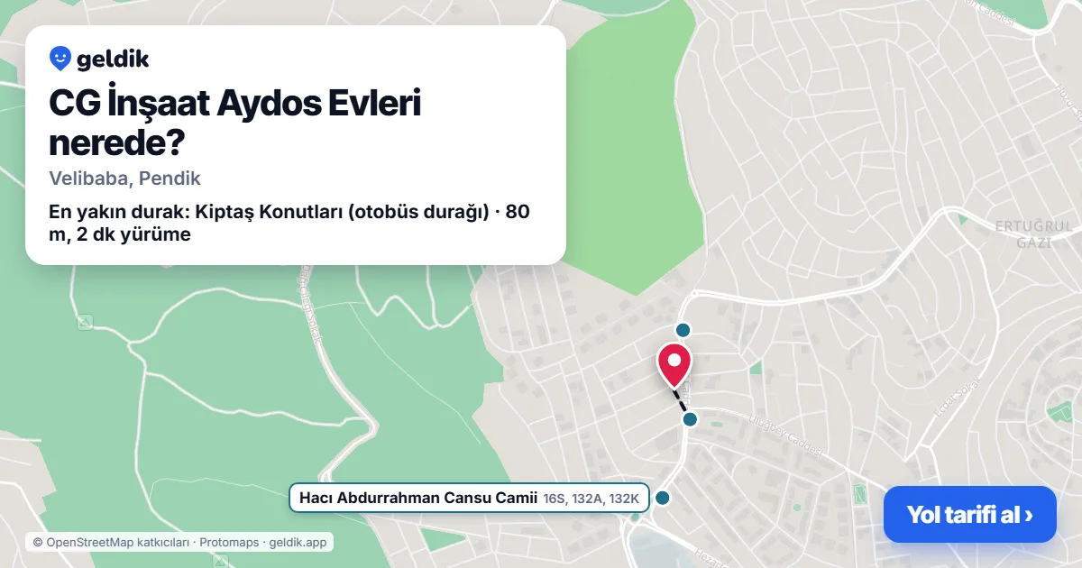 CG İnşaat Aydos Evleri nerede: haritada konumu ve en yakın duraklar, yürüme süreleriyle