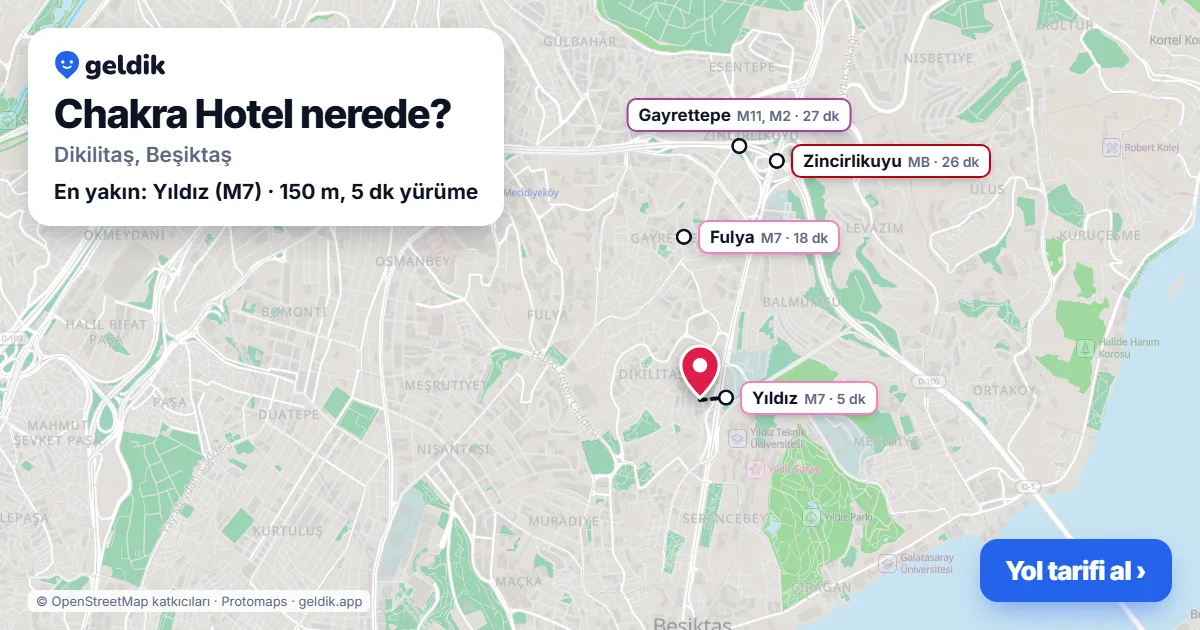 Chakra Hotel nerede: haritada konumu ve en yakın duraklar, yürüme süreleriyle