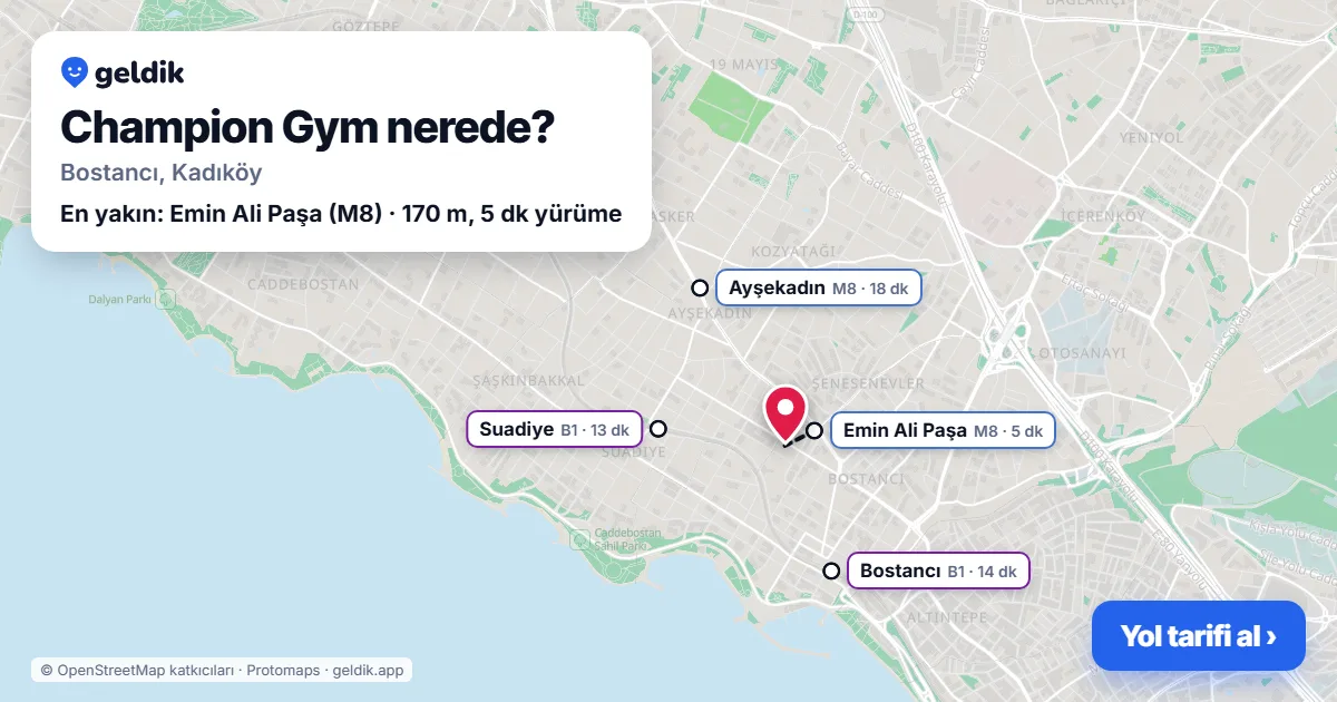Champion Gym nerede: haritada konumu ve en yakın duraklar, yürüme süreleriyle