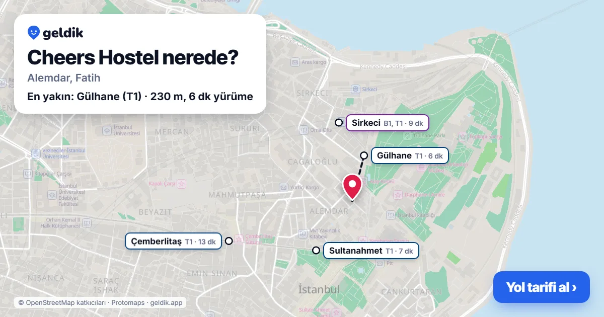 Cheers Hostel nerede: haritada konumu ve en yakın duraklar, yürüme süreleriyle