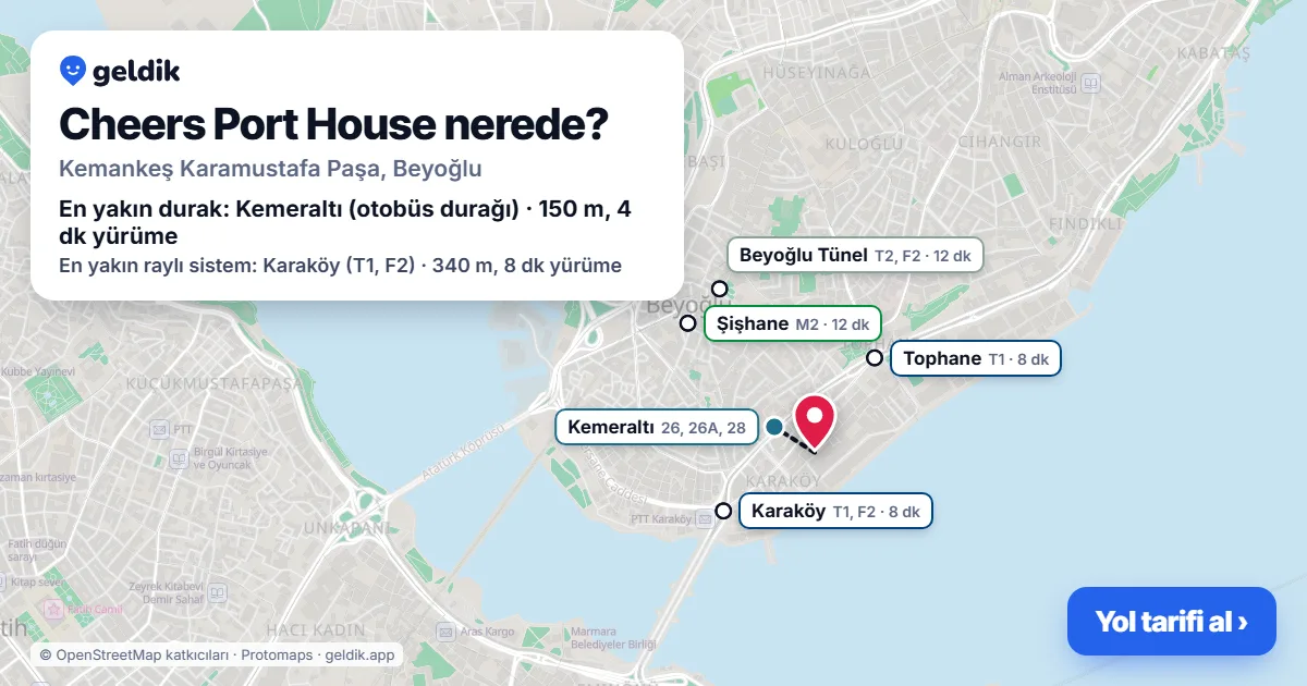 Cheers Port House nerede: haritada konumu ve en yakın duraklar, yürüme süreleriyle