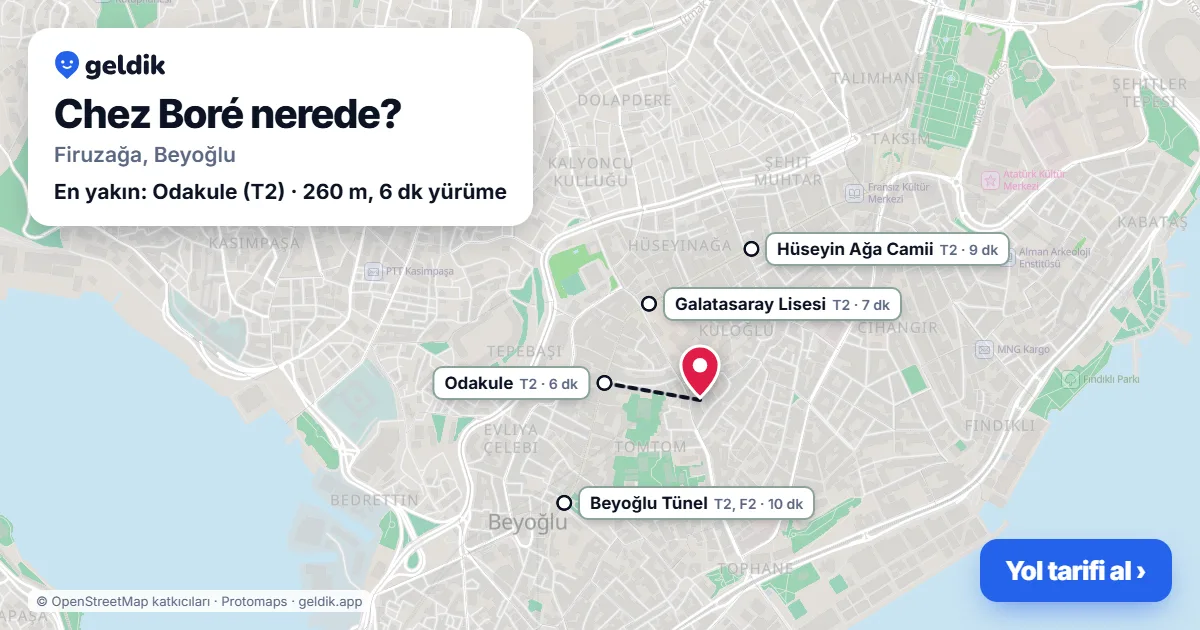 Chez Boré nerede: haritada konumu ve en yakın duraklar, yürüme süreleriyle