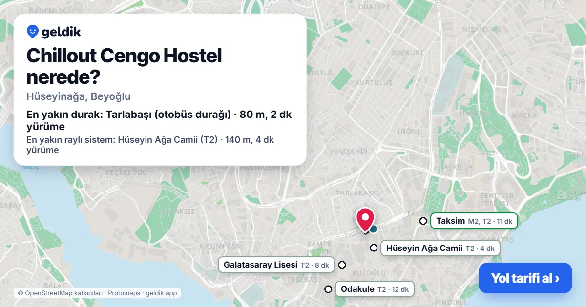 Chillout Cengo Hostel nerede: haritada konumu ve en yakın duraklar, yürüme süreleriyle