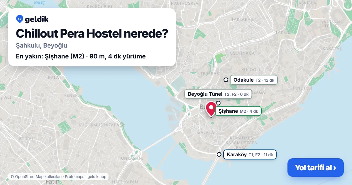 Where is Chillout Pera Hostel: map with its location and the nearest stops, with walking times