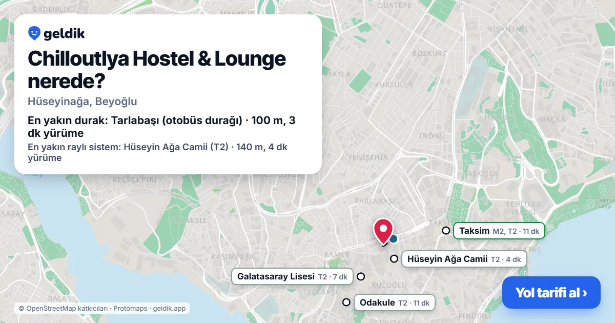 Chilloutlya Hostel & Lounge nerede: haritada konumu ve en yakın duraklar, yürüme süreleriyle