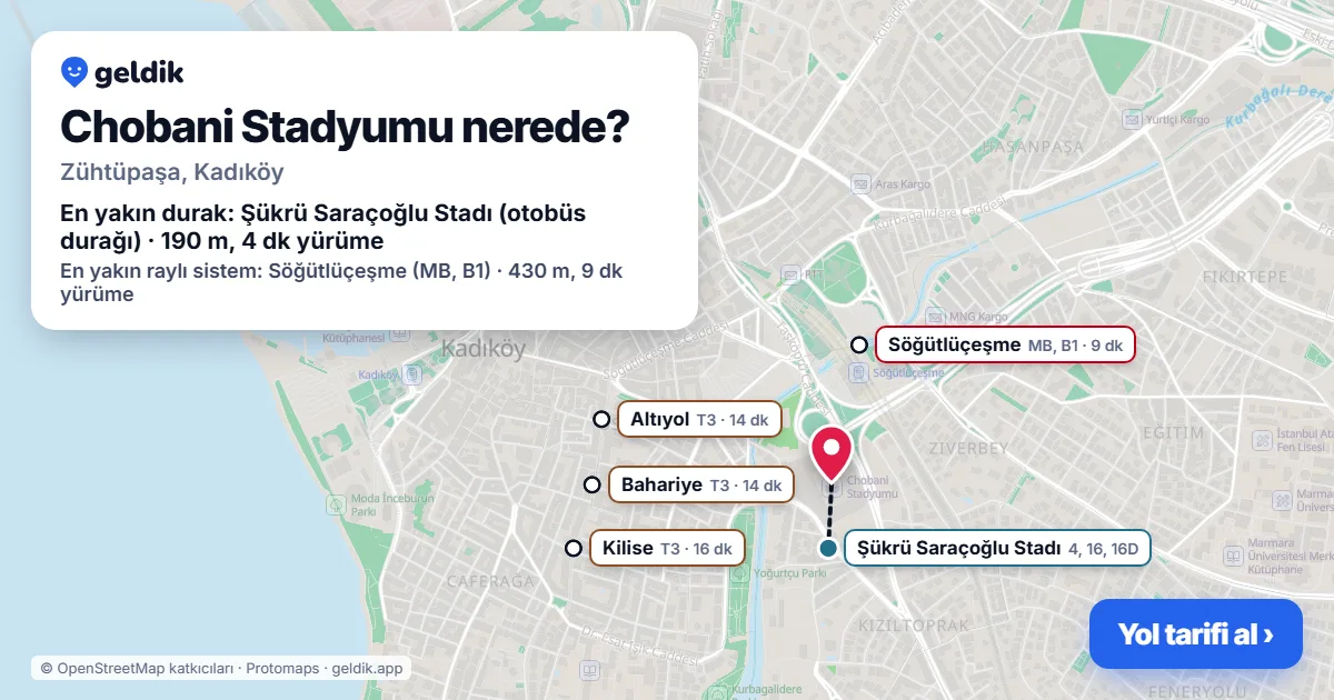 Where is Chobani Stadium (Şükrü Saracoğlu): map with its location and the nearest stops, with walking times