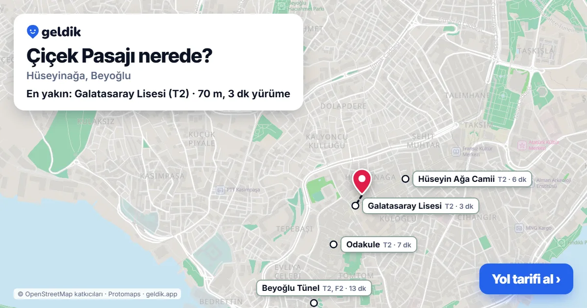Where is Çiçek Pasajı: map with its location and the nearest stops, with walking times