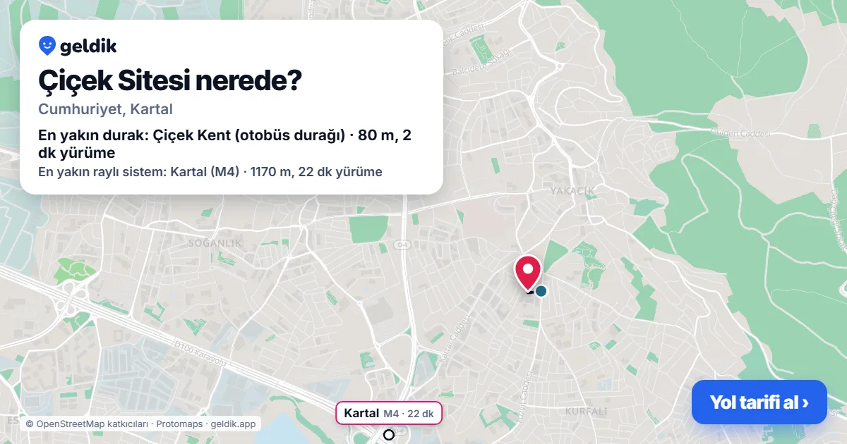Çiçek Sitesi nerede: haritada konumu ve en yakın duraklar, yürüme süreleriyle
