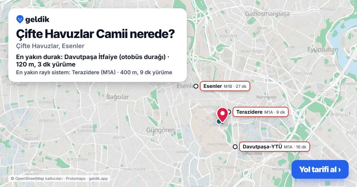 Where is Çifte Havuzlar Camii: map with its location and the nearest stops, with walking times