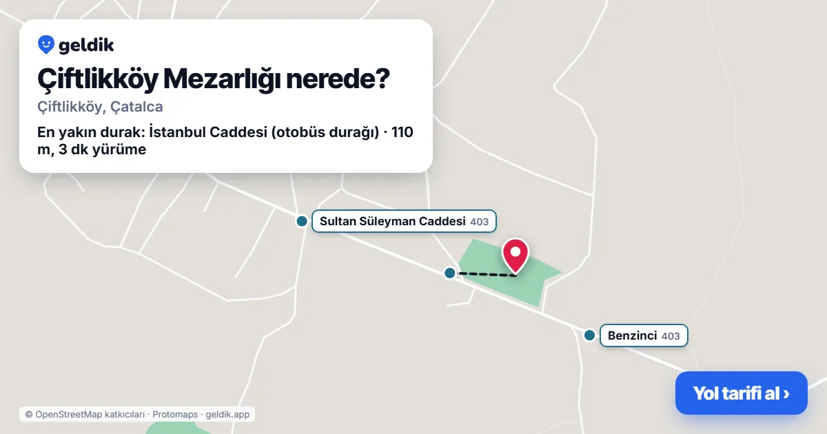 Where is Çiftlikköy Mezarlığı: map with its location and the nearest stops, with walking times