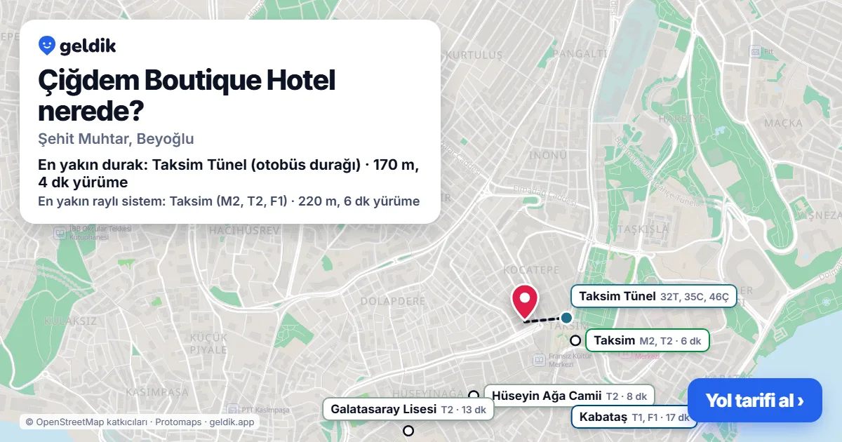 Where is Çiğdem Boutique Hotel: map with its location and the nearest stops, with walking times