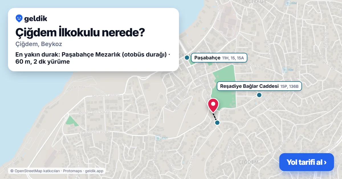 Çiğdem İlkokulu nerede: haritada konumu ve en yakın duraklar, yürüme süreleriyle