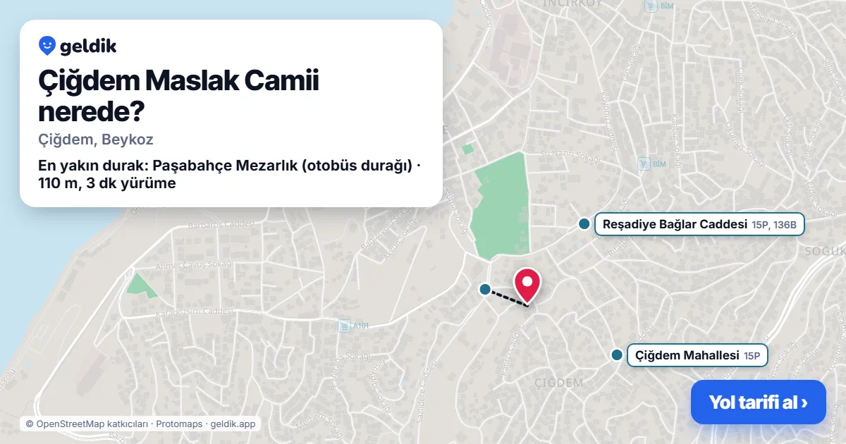 Where is Çiğdem Maslak Camii: map with its location and the nearest stops, with walking times