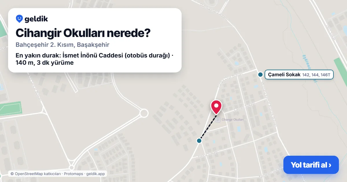 Where is Cihangir Okulları: map with its location and the nearest stops, with walking times
