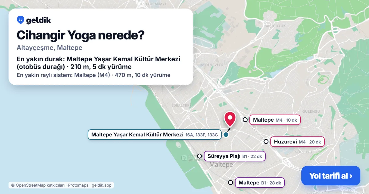 Where is Cihangir Yoga: map with its location and the nearest stops, with walking times