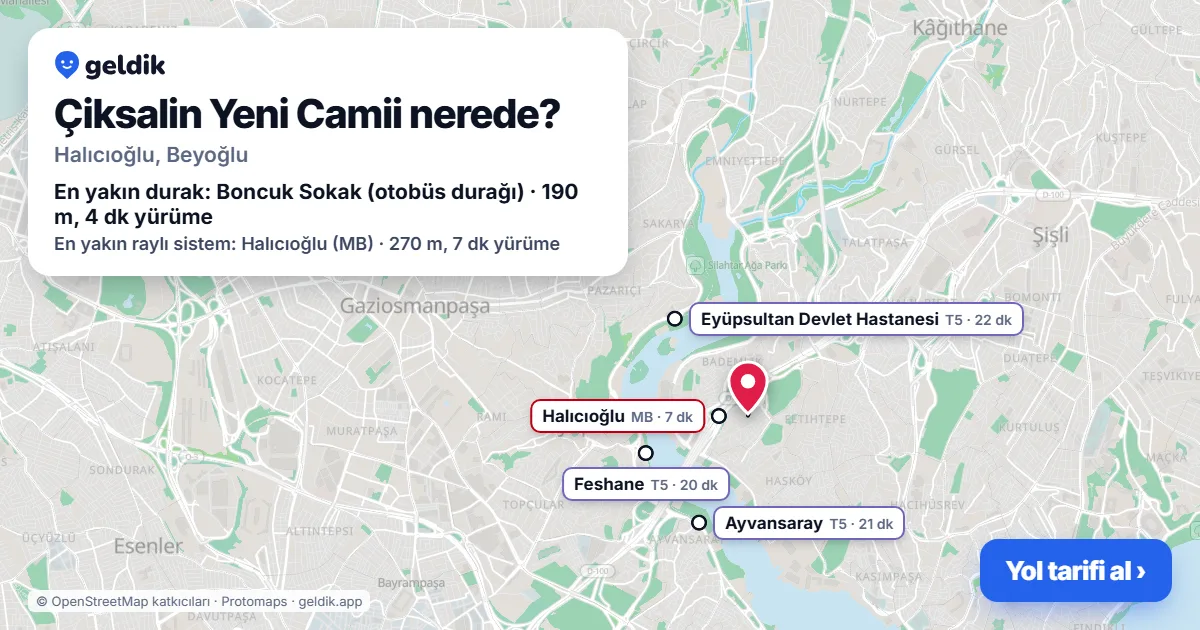 Where is Çiksalin Yeni Camii: map with its location and the nearest stops, with walking times