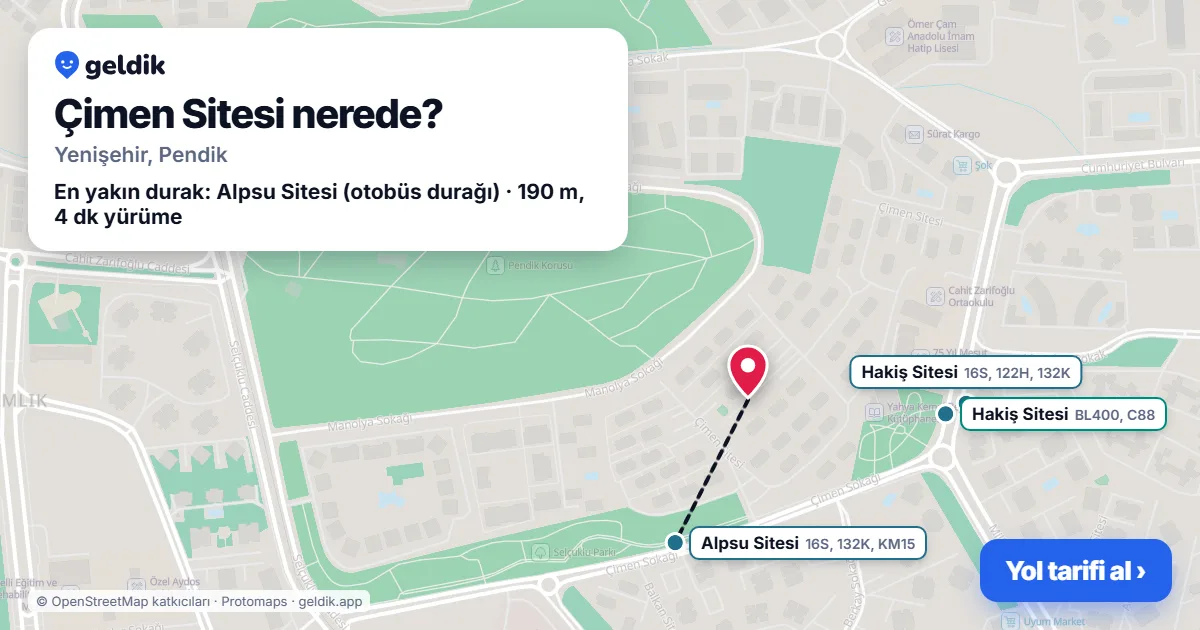 Where is Çimen Sitesi: map with its location and the nearest stops, with walking times