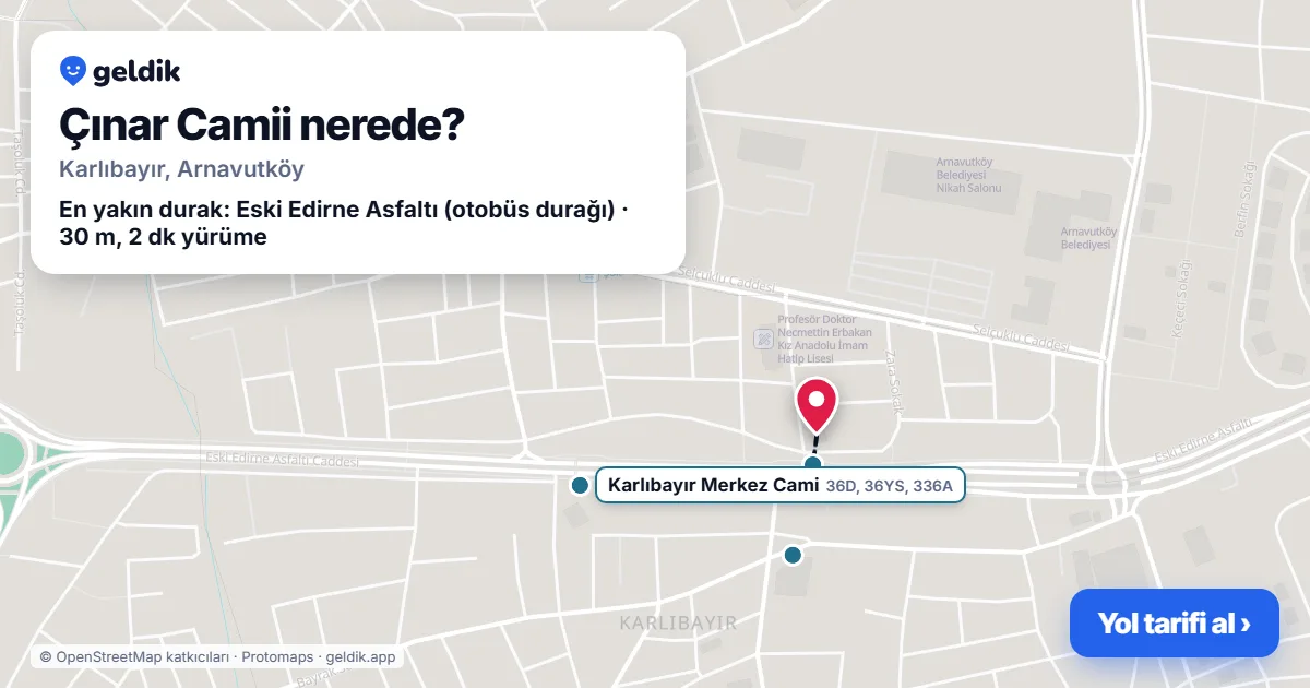 Where is Çınar Camii: map with its location and the nearest stops, with walking times