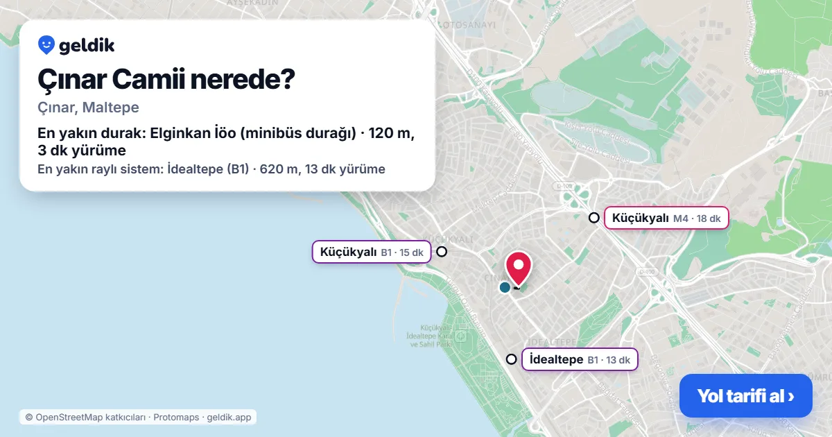 Where is Çınar Camii: map with its location and the nearest stops, with walking times