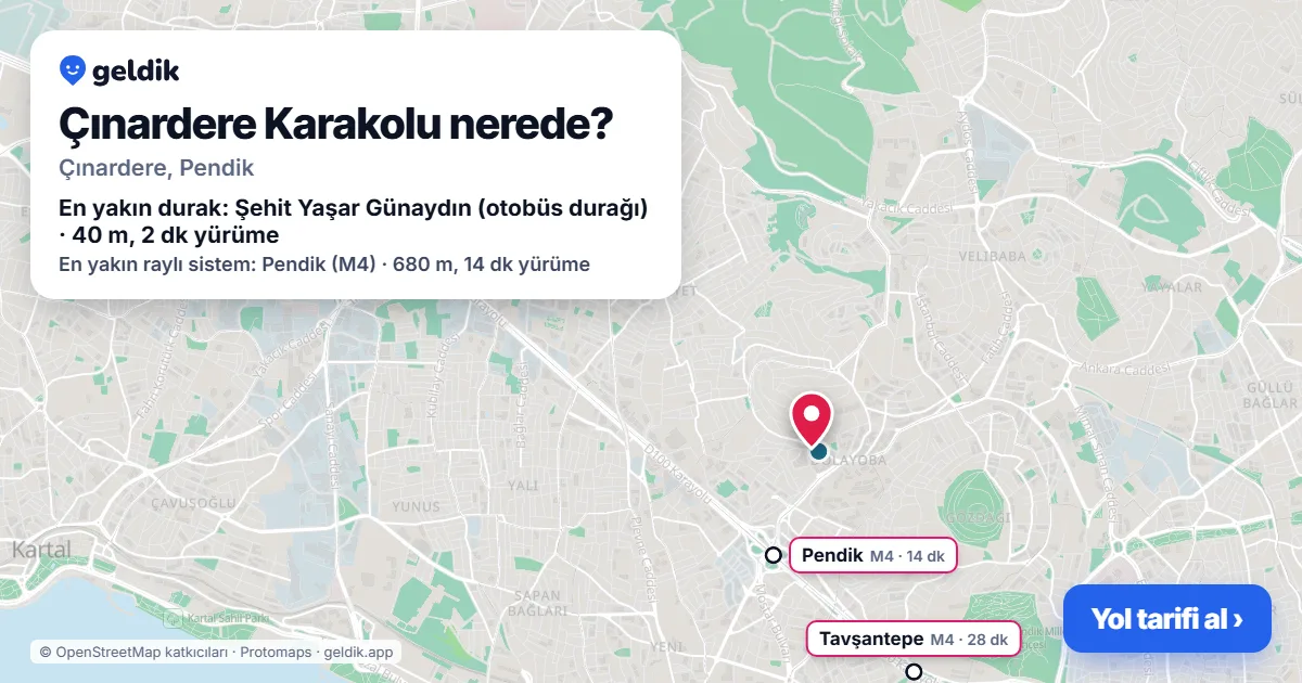 Çınardere Karakolu nerede: haritada konumu ve en yakın duraklar, yürüme süreleriyle