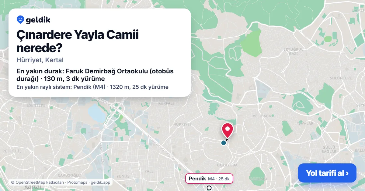 Çınardere Yayla Camii nerede: haritada konumu ve en yakın duraklar, yürüme süreleriyle