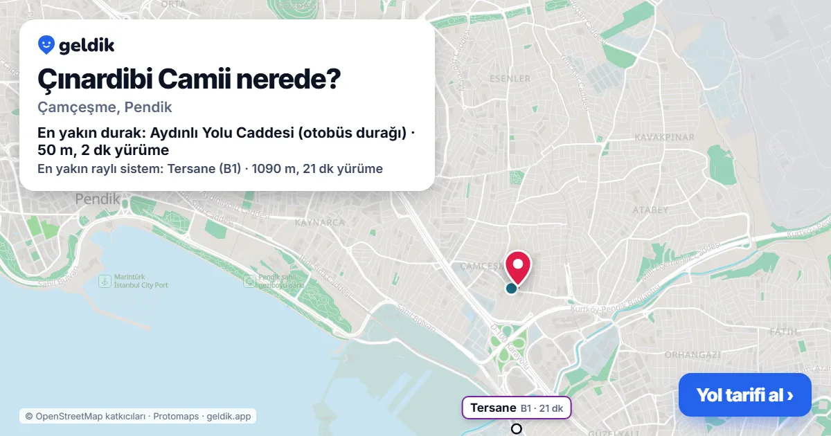 Çınardibi Camii nerede: haritada konumu ve en yakın duraklar, yürüme süreleriyle