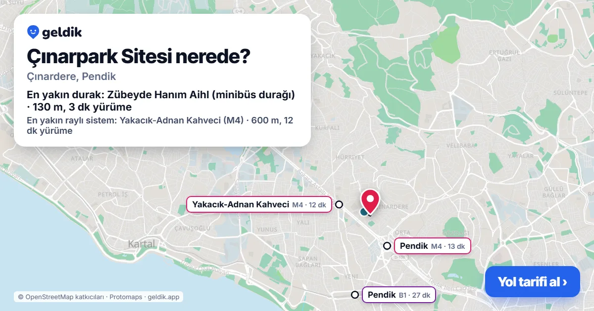 Çınarpark Sitesi nerede: haritada konumu ve en yakın duraklar, yürüme süreleriyle