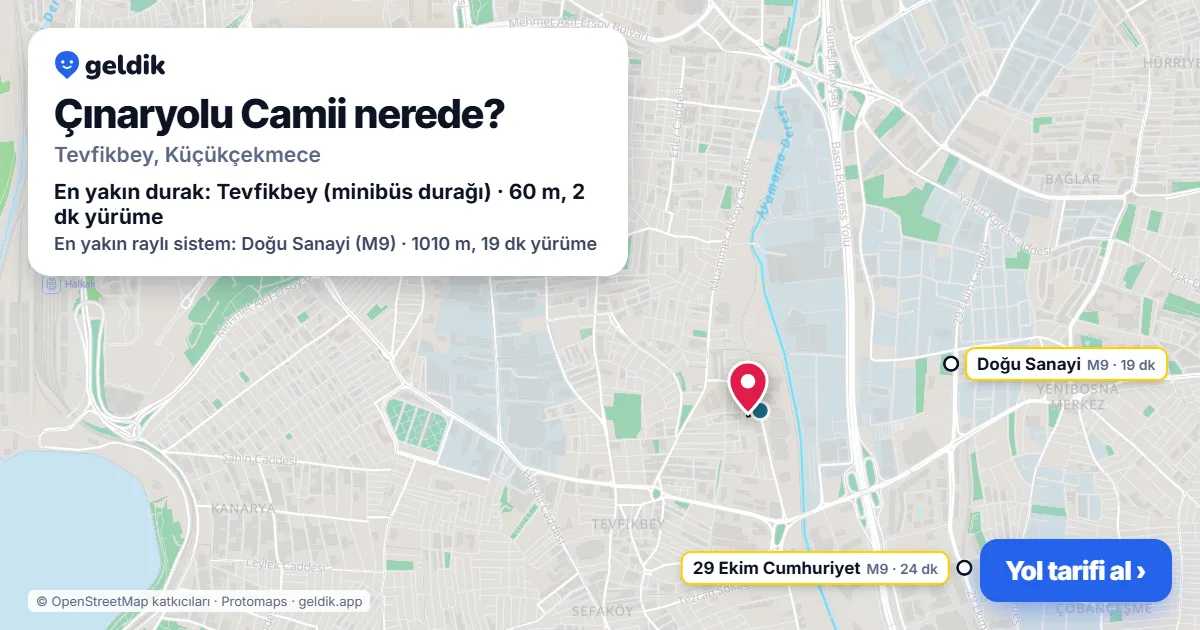 Where is Çınaryolu Camii: map with its location and the nearest stops, with walking times
