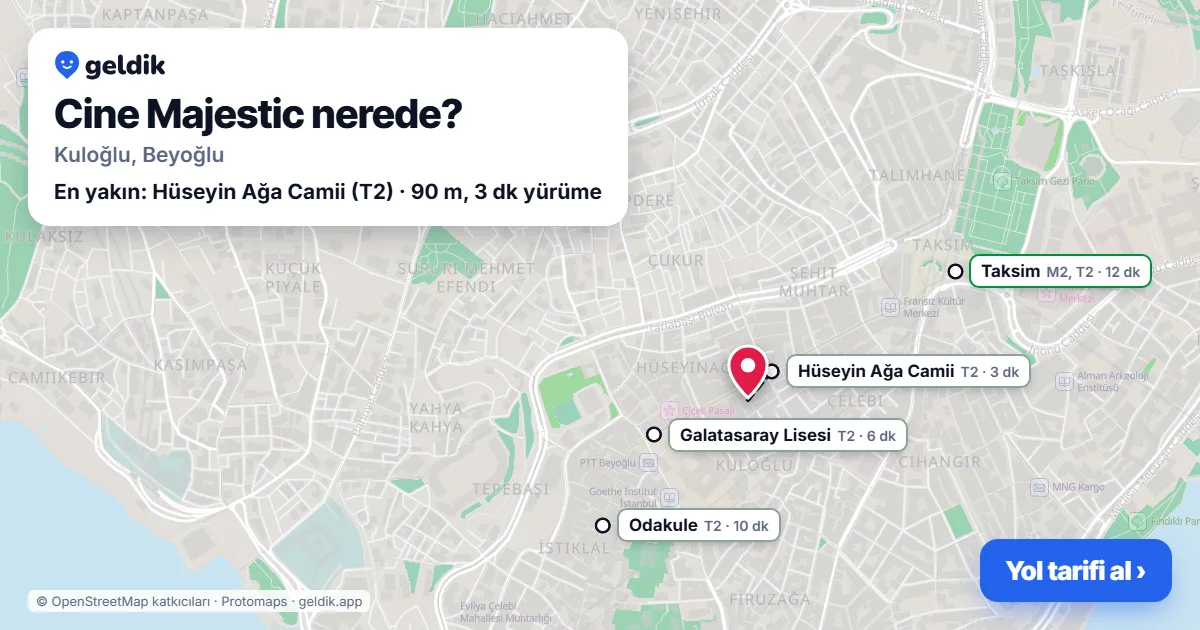 Cine Majestic nerede: haritada konumu ve en yakın duraklar, yürüme süreleriyle