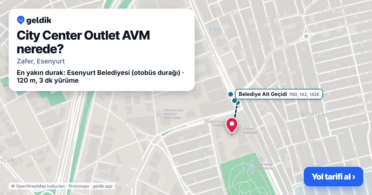 Where is City Center Outlet AVM: map with its location and the nearest stops, with walking times