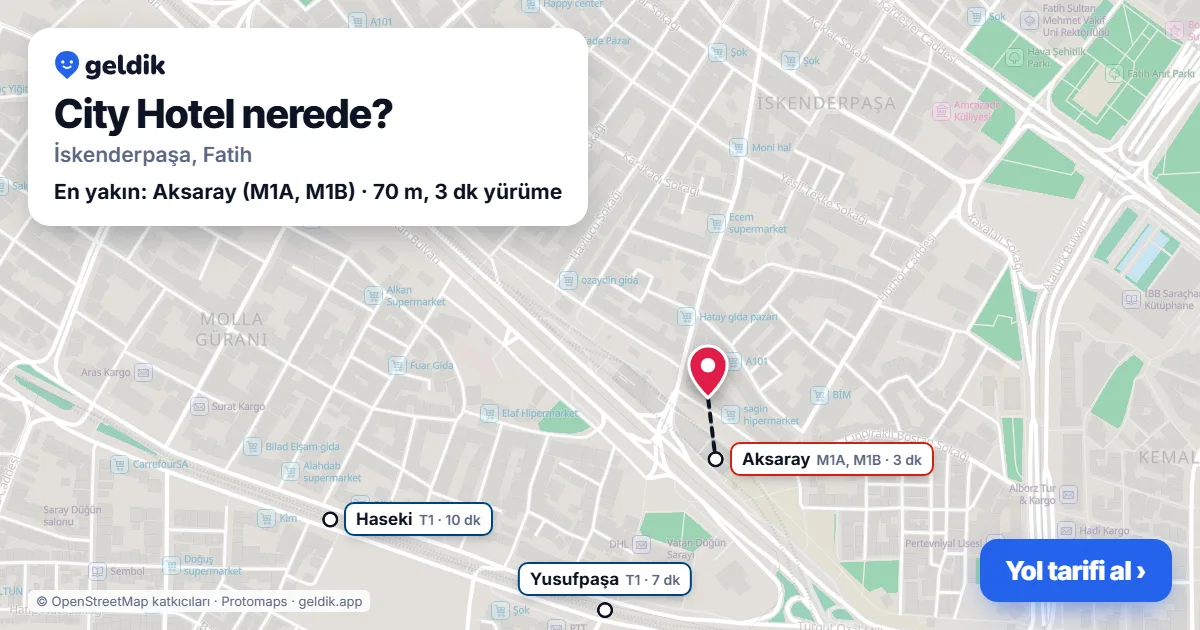 City Hotel nerede: haritada konumu ve en yakın duraklar, yürüme süreleriyle