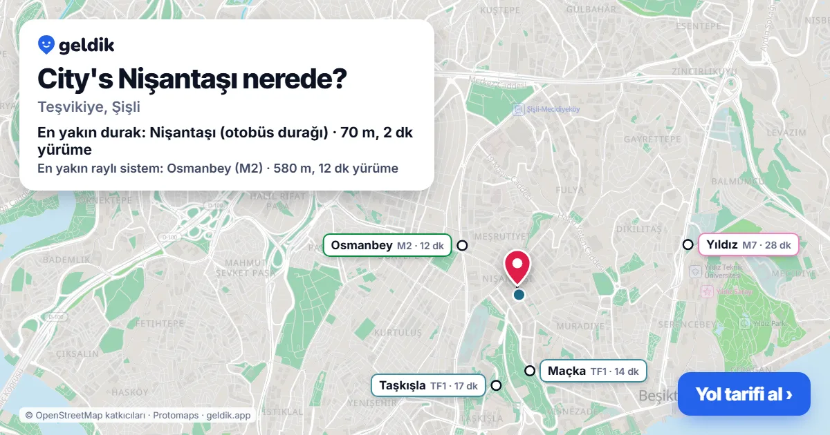 City's Nişantaşı nerede: haritada konumu ve en yakın duraklar, yürüme süreleriyle
