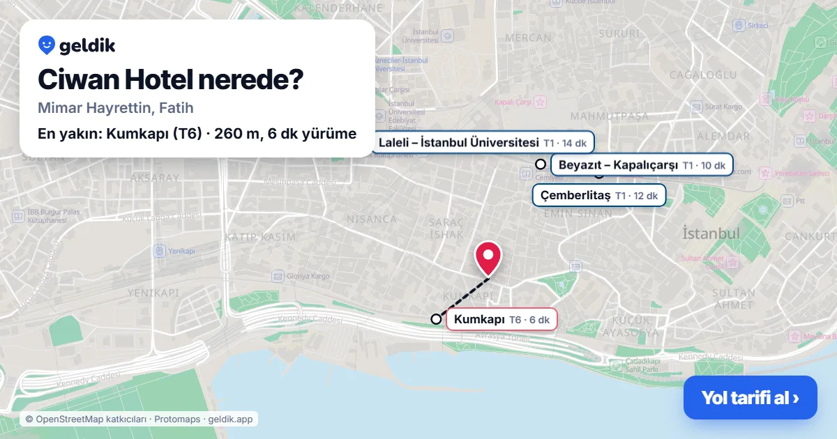 Ciwan Hotel nerede: haritada konumu ve en yakın duraklar, yürüme süreleriyle