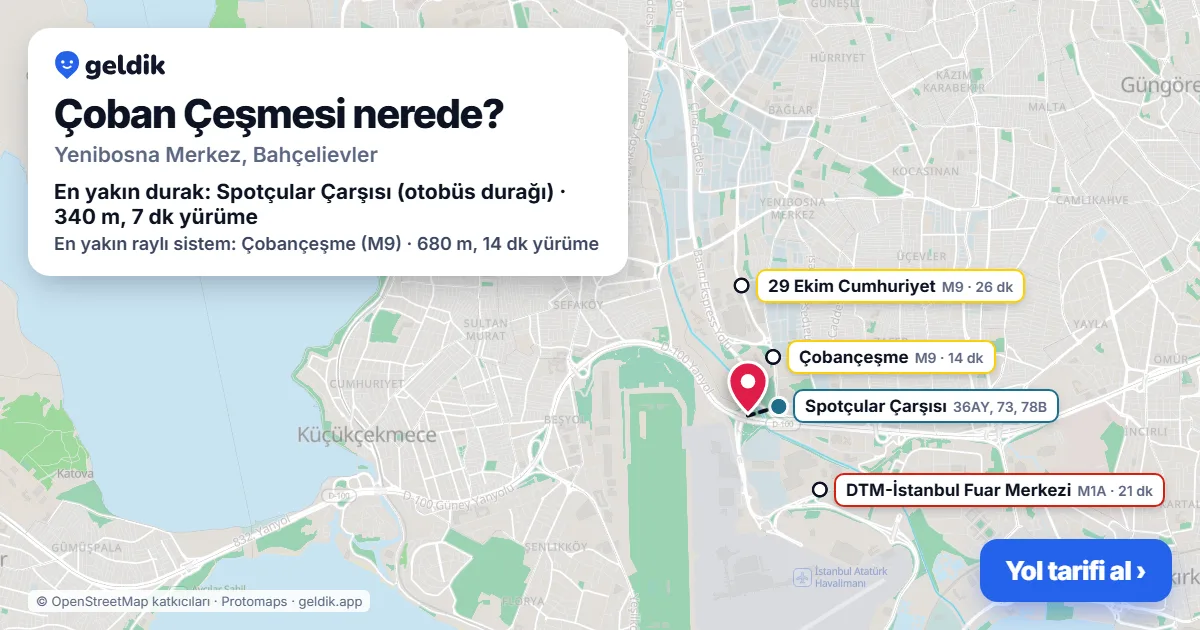Where is Çoban Çeşmesi: map with its location and the nearest stops, with walking times